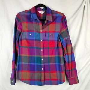 LL Bean Signature Women's Small Plaid Flannel Button Down Shirt Multicolor